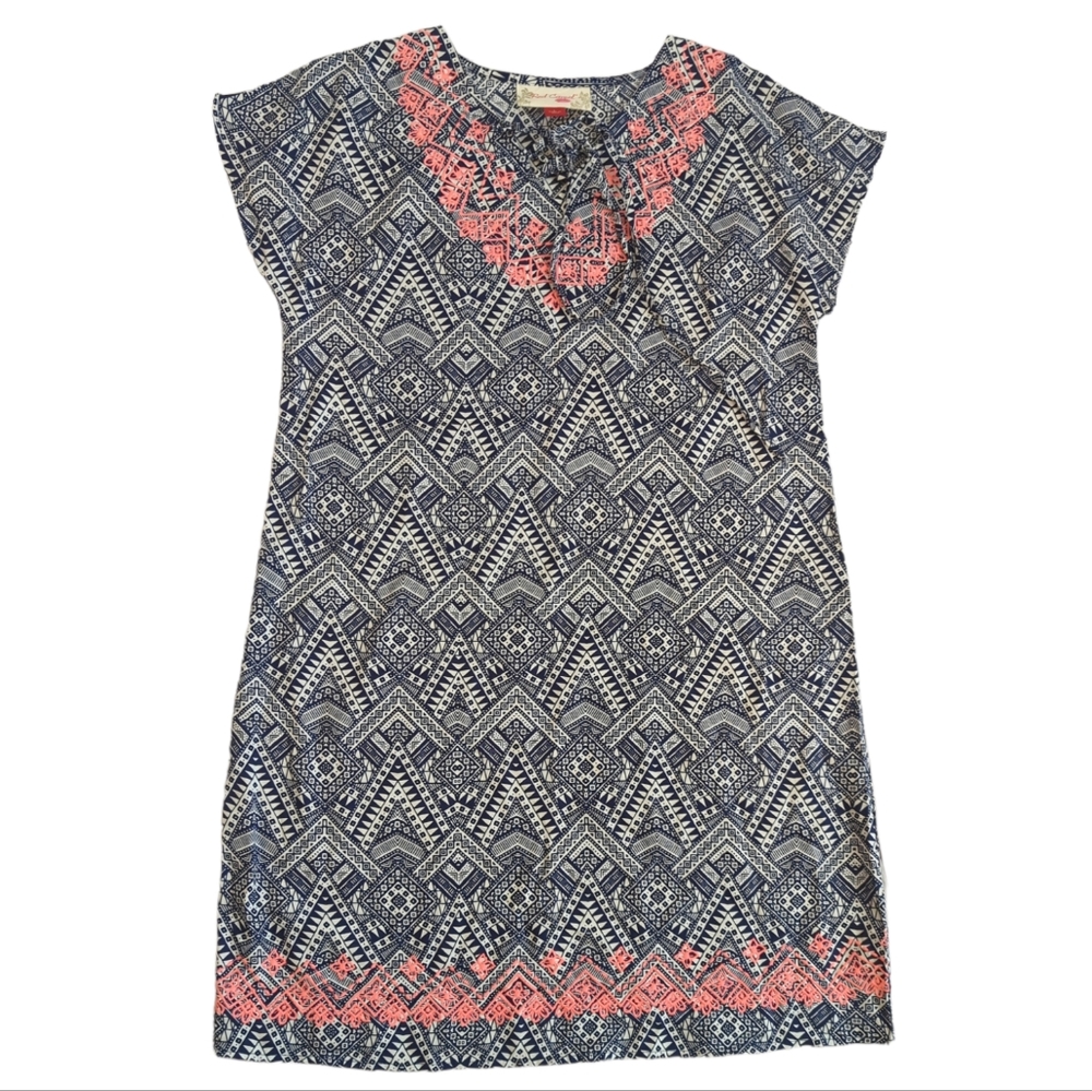 Red Camel girls dress, geometric design w/ embroidery, Boho, size large